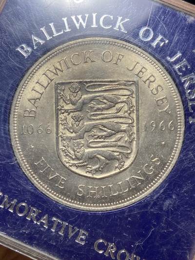 2025年第一百四十二场(总第一百六十八场）高品质英国一线回流散币年末特拍场第二场(免佣金) 英属泽西岛🇯🇪1966年5先令(诺曼征服900周年纪念币)