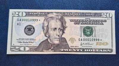 Unc 美国纸币 2004年A版 20美元纸币 星号 豹子号 纸币被塑封起来 - Unc 美国纸币 2004年A版 20美元纸币 星号 豹子号 纸币被塑封起来