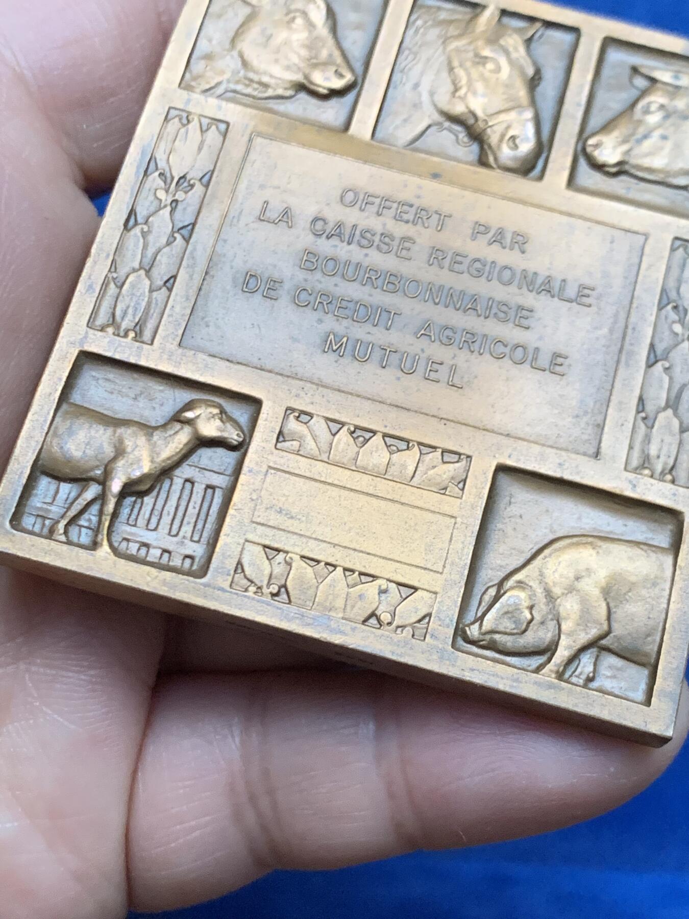 《竞宝斋》第450场 周日，周一，周二  3场连拍 （全场包邮，欢迎送拍） 名家莫隆作品 法国农业部纪念铜章 139.7克 56*64.8mm 1966 丰饶角铜标