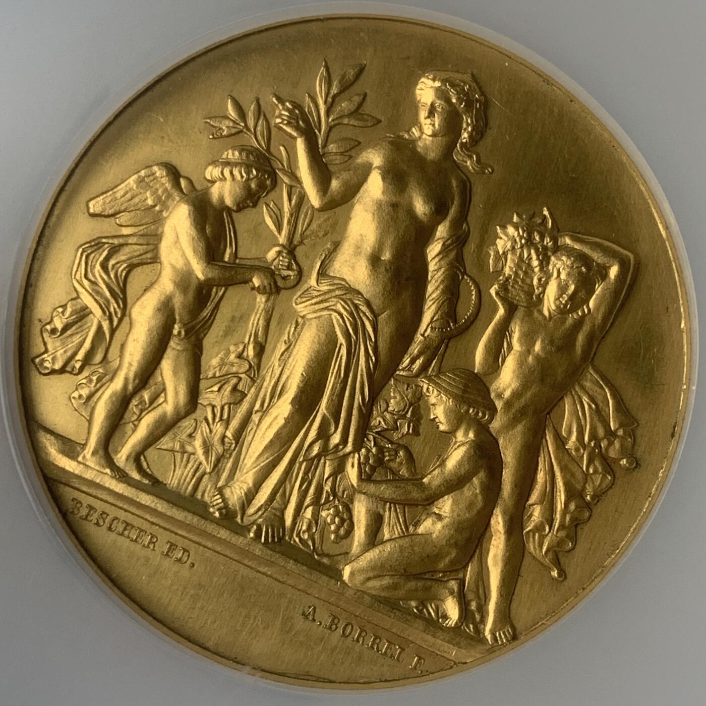 掌中浮雕-藏着的欧洲第047场 NGC MS62 :  法国科多尔园艺协会镀金铜章，51mm