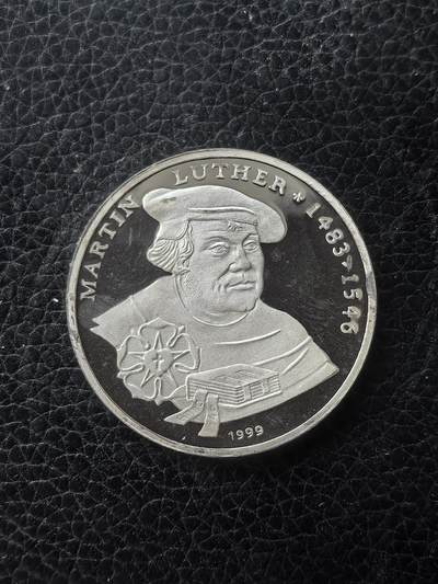 道一币馆币章第一百六十一场 - 多哥共和国1999年宗教改革家马丁 路德1000法郎精制银币  14.97g 999s 