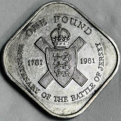 文馨钱币收藏第 286 场，圣诞节专场【 长期接收代拍品低至 0 佣金】 - 少见泽西岛 1981年1镑方形纪念币 泽西战役200周年 英国皇室皇家领地