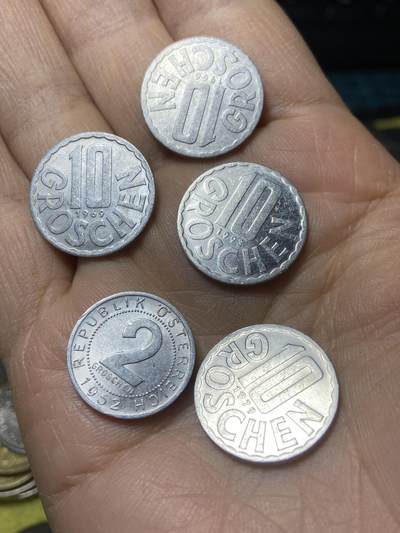 2025年第一百四十五场(总第一百七十一场）高品质英国一线回流散币年末特拍场第二场(免佣金) - 奥地利🇦🇹5枚：1966年69年79年93年10格罗申，1952年2格罗申