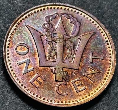 文馨钱币收藏第 286 场，圣诞节专场【 长期接收代拍品低至 0 佣金】 - 全新带彩 1973 年巴巴多斯三叉戟 1 分精制币