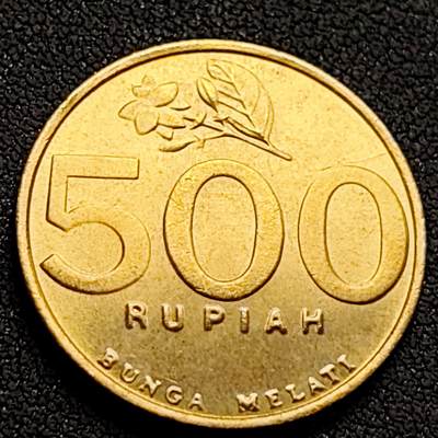 泉币菌-第152场-精品福利场 - 原铜光 茉莉花 印度尼西亚500卢比黄铜币 2000年 24mm5.3g