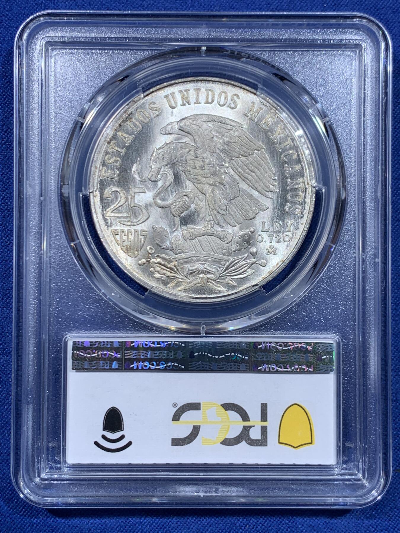 《竞宝斋》第450场 周日，周一，周二  3场连拍 （全场包邮，欢迎送拍） PCGS MS67 墨西哥1968年25比索 奥运纪念，经典品种，卷拆品高分，两面爆光，赏心悦目，适合收藏