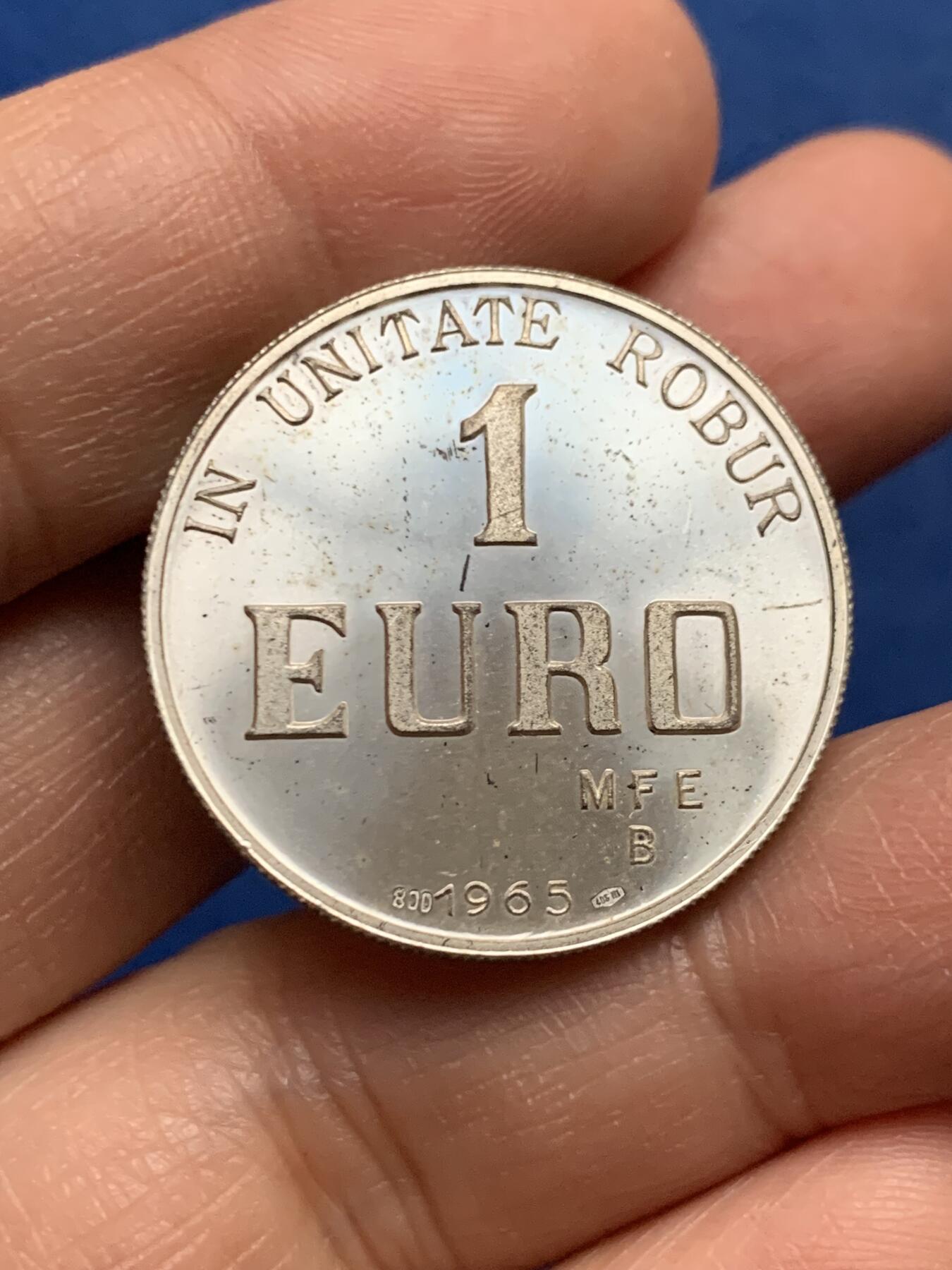 《竞宝斋》第450场 周日，周一，周二  3场连拍 （全场包邮，欢迎送拍） 意大利博洛尼亚1965年1欧元 银质 11.55克 29.2mm