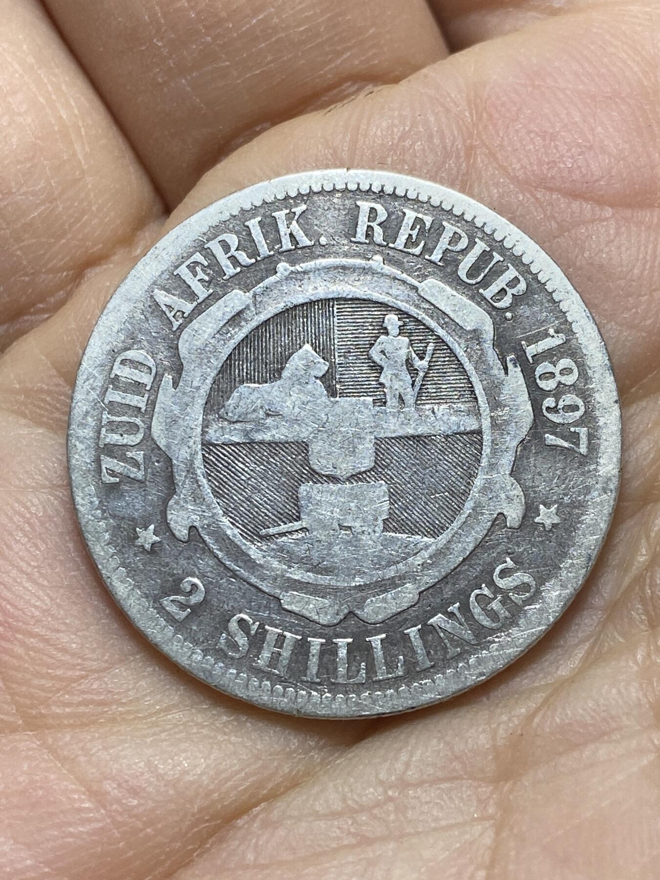 2025年第一百四十五场(总第一百七十一场）高品质英国一线回流散币年末特拍场第二场(免佣金) 稀少品种–南非1897年2先令银币(德兰士瓦共和国时期，925高银，关门年)