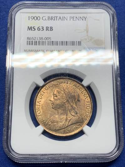 《竞宝斋》第450场 周日，周一，周二  3场连拍 （全场包邮，欢迎送拍） - NGC MS63RB 英国1900年维多利亚1便士铜币