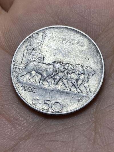 2025年第一百四十四场(总第一百七十场）品种丰富英国一线回流散币年末特拍场第一场(免佣金) - 意大利王国1925年50分(维托里奥·埃马努埃莱三世第三套第二版，齿边版)