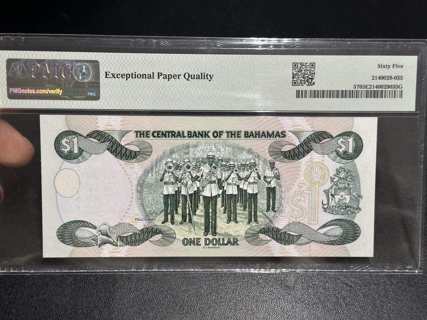 《外钞收藏家》第五百九十六期（精品大拍场）（本平台长期征集拍品、欢迎藏友们联系合作） 1996年巴哈马女王 1刀 PMG65