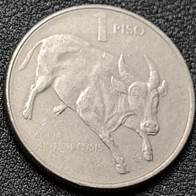 泉币菌-第152场-精品福利场 - 公牛 菲律宾1比索硬币 直径29MM 1985年