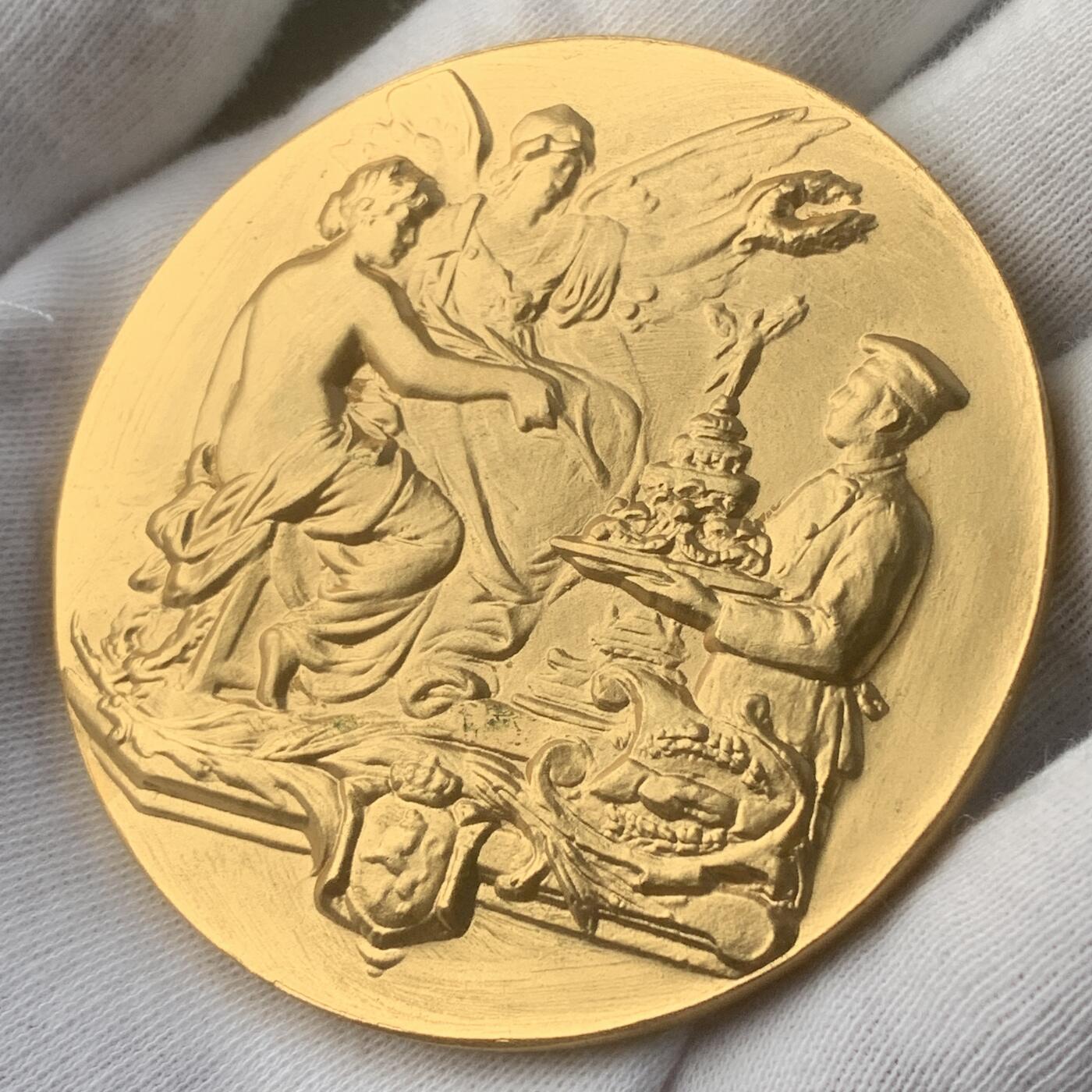 掌中浮雕-藏着的欧洲第047场 比利时布鲁塞尔美食节镀金铜章，61mm