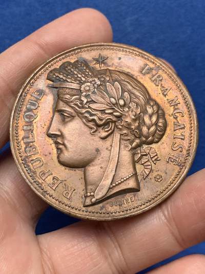 《竞宝斋》第450场 周日，周一，周二  3场连拍 （全场包邮，欢迎送拍） - 法国射击比赛铜章 54.4克 50.8mm 谷物女神侧像