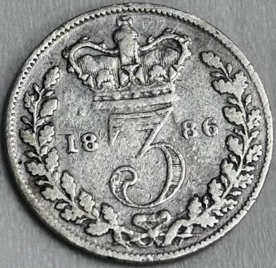 文馨钱币收藏第 286 场，圣诞节专场【 长期接收代拍品低至 0 佣金】 - 1886 年英国维多利亚 3 便士银币，925 高银