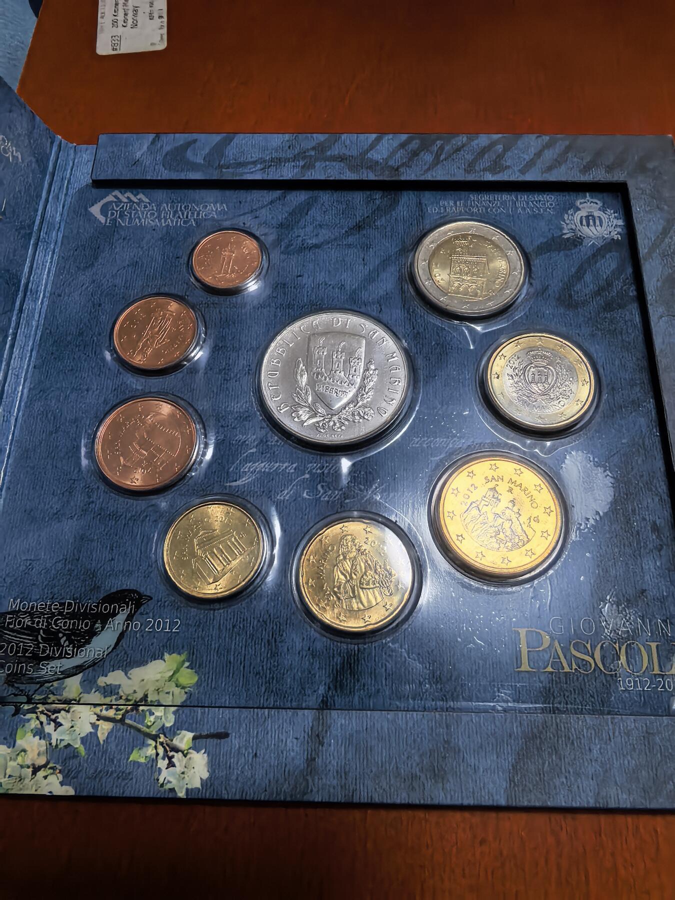 长老汇蛇年精选第八十六场拍卖 2012圣马力诺欧元套币9枚，卡装，含1枚5欧元银币，18克925银