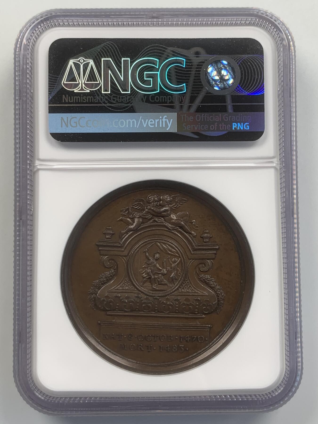 掌中浮雕-藏着的欧洲第047场 NGC MS63 : Dassier英王系列章之爱德华五世纪念铜章，40mm