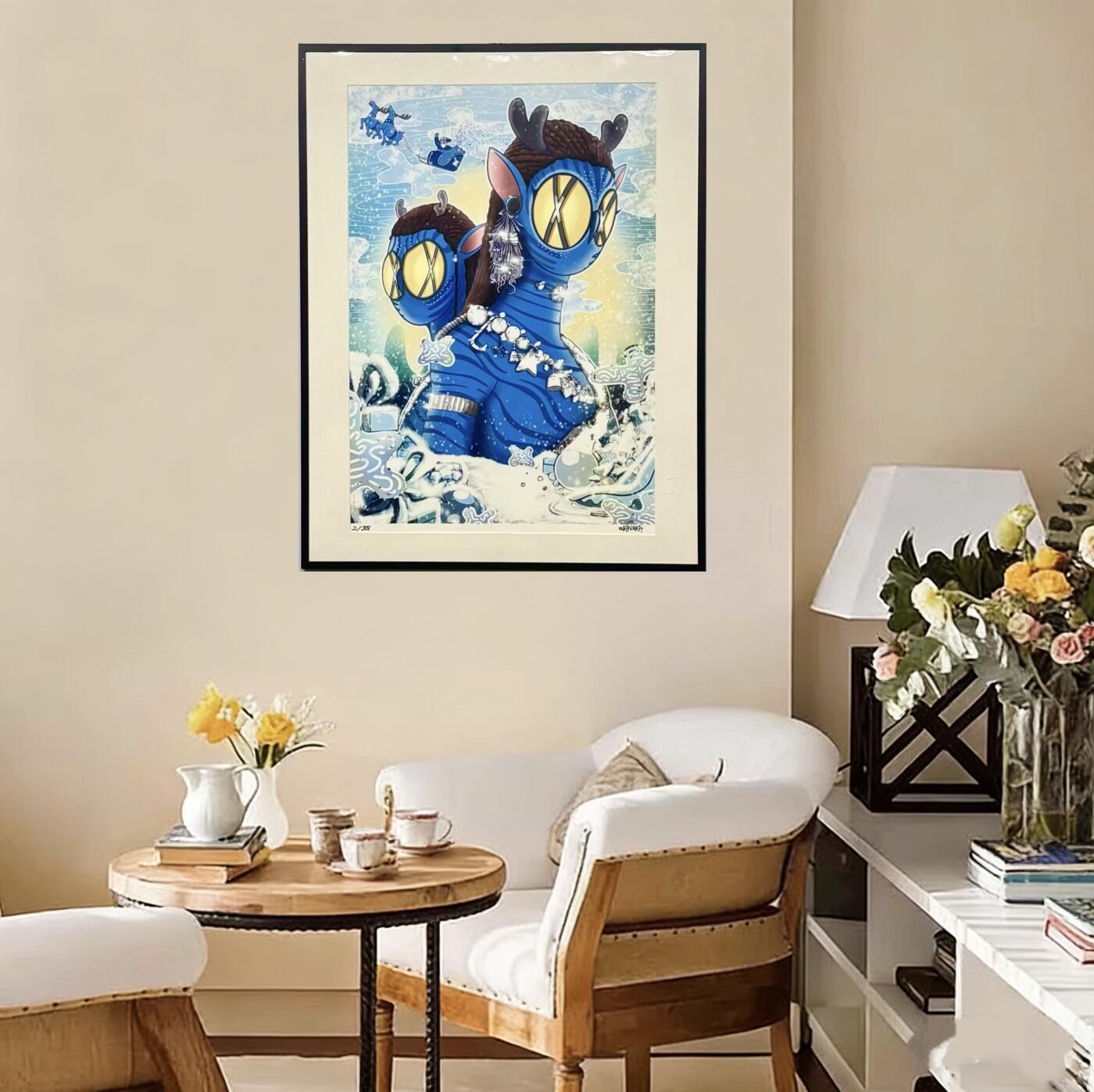 零元拍：OWSON 歪歪亲笔签名 作品装饰画《水之道》，已做装裱 合金相框尺寸65/50CM。因展品出展，镜框或亚克力可能有轻微划痕或裂纹，介意勿拍