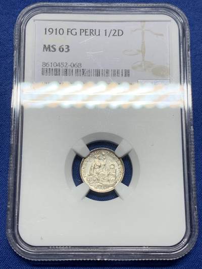 《竞宝斋》第450场 周日，周一，周二  3场连拍 （全场包邮，欢迎送拍） - NGC MS63 秘鲁1910 1/2蒂娜罗银币，早期年份，值得购买的一枚
