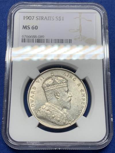 《竞宝斋》第450场 周日，周一，周二  3场连拍 （全场包邮，欢迎送拍） - NGC MS60 英属海峡1907年爱德华七世壹圆银币