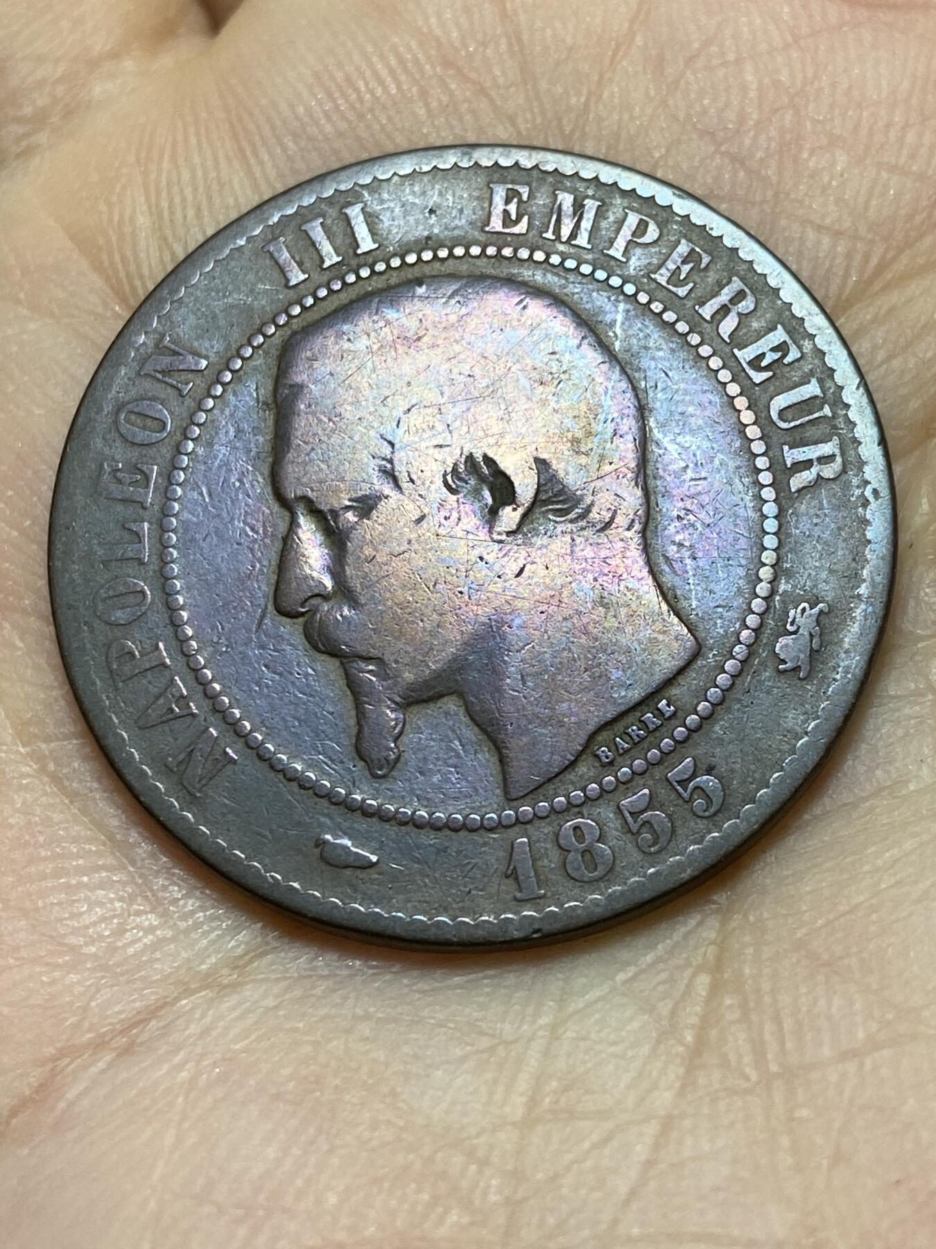 2025年第一百四十四场(总第一百七十场）品种丰富英国一线回流散币年末特拍场第一场(免佣金) 法兰西第二帝国1855年10生丁(拿破仑三世第一版，D标里昂造)