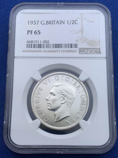 《竞宝斋》第450场 周日，周一，周二  3场连拍 （全场包邮，欢迎送拍） - NGC PF65 英国1937年乔治六世精制半克朗银币