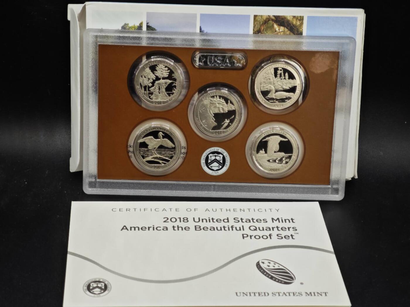 【淘币小摊】实时拍第八百三十六拍   银币套币场   满百包邮可预留二周 每周一统一发货   美国2018年公园币5枚精制套币原盒原证