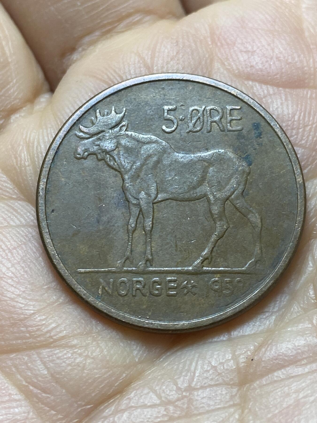 2025年第一百四十五场(总第一百七十一场）高品质英国一线回流散币年末特拍场第二场(免佣金) 挪威🇳🇴1959年5欧尔(奥拉夫五世第一版)