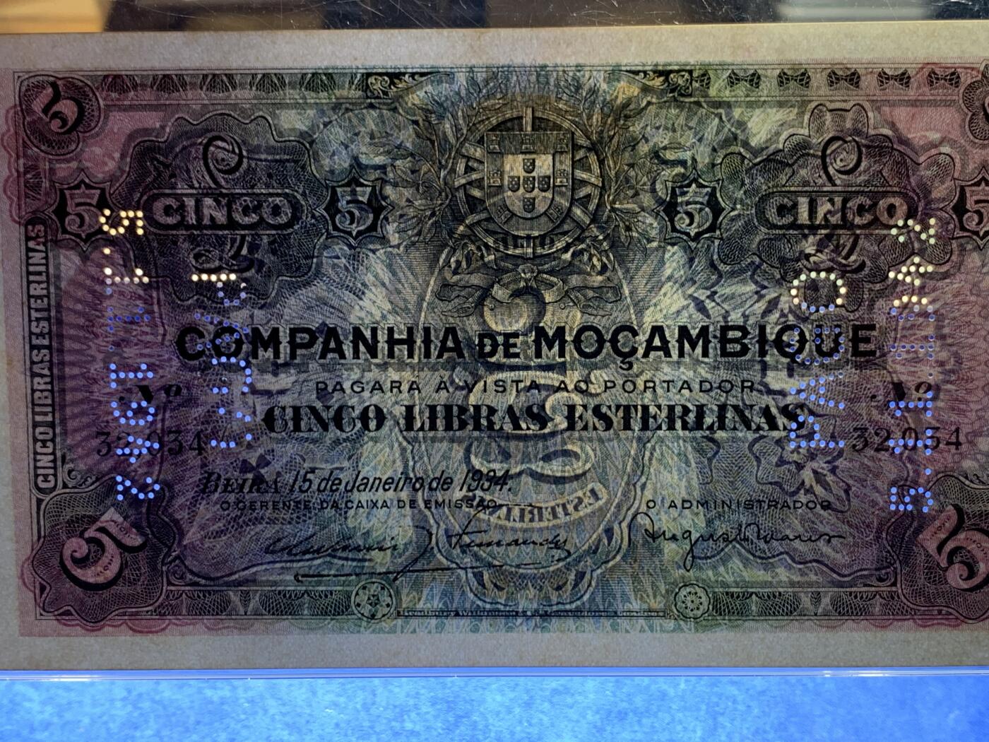 《竞宝斋》第450场 周日，周一，周二  3场连拍 （全场包邮，欢迎送拍） Legacy 64 葡属莫桑比克1934年 5Libras