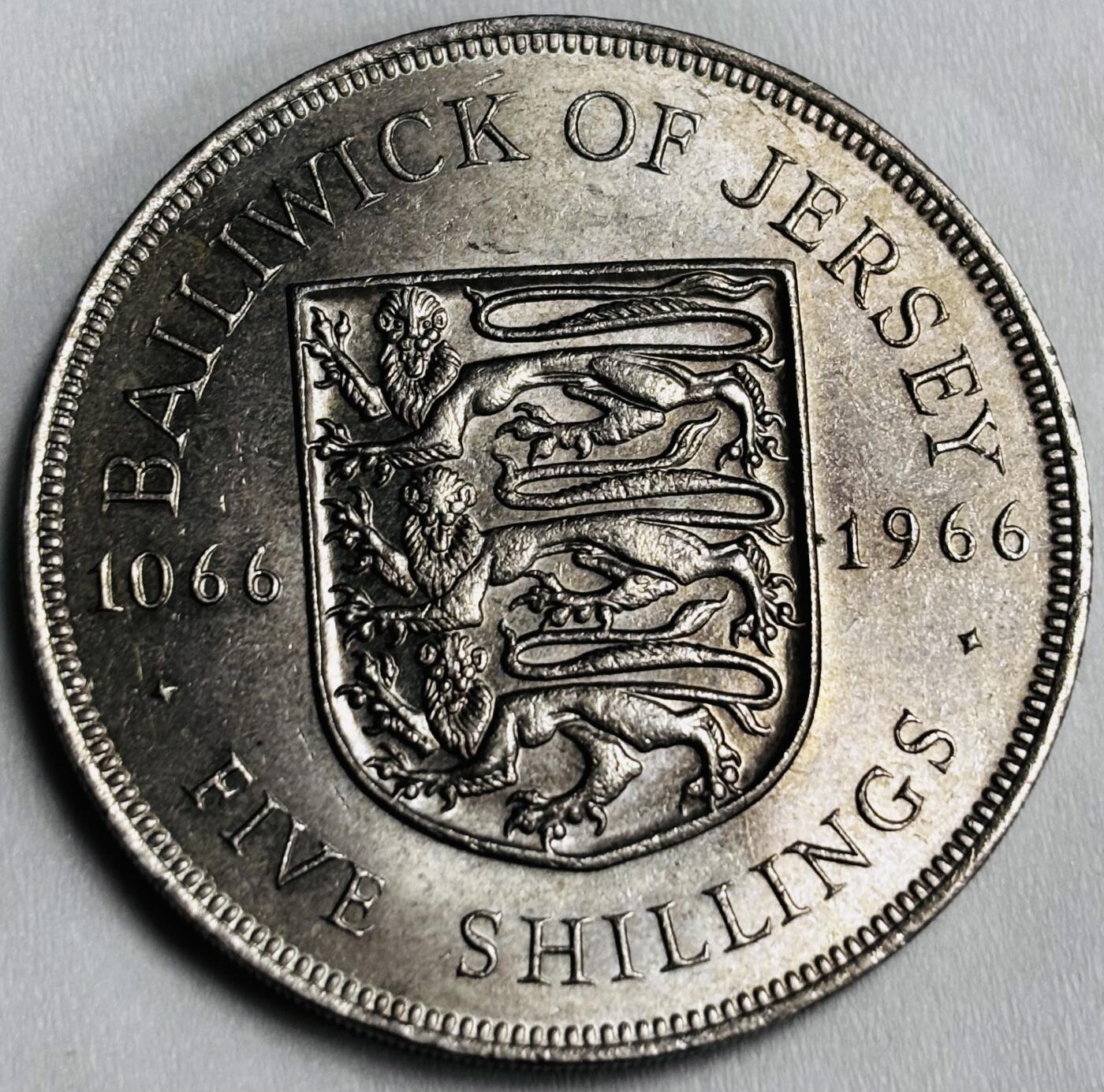 文馨钱币收藏第 286 场，圣诞节专场【 长期接收代拍品低至 0 佣金】 原光 1966 英属泽西岛5先令克朗纪念币诺曼征服900年