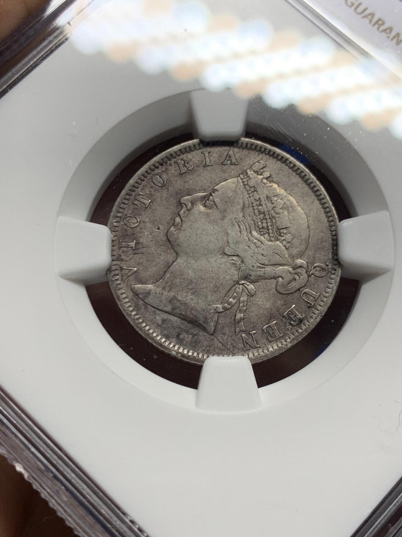 《竞宝斋》第450场 周日，周一，周二  3场连拍 （全场包邮，欢迎送拍） NGC VF35 香港 1894年 维多利亚 贰毫 银币 人像清晰 自然包浆