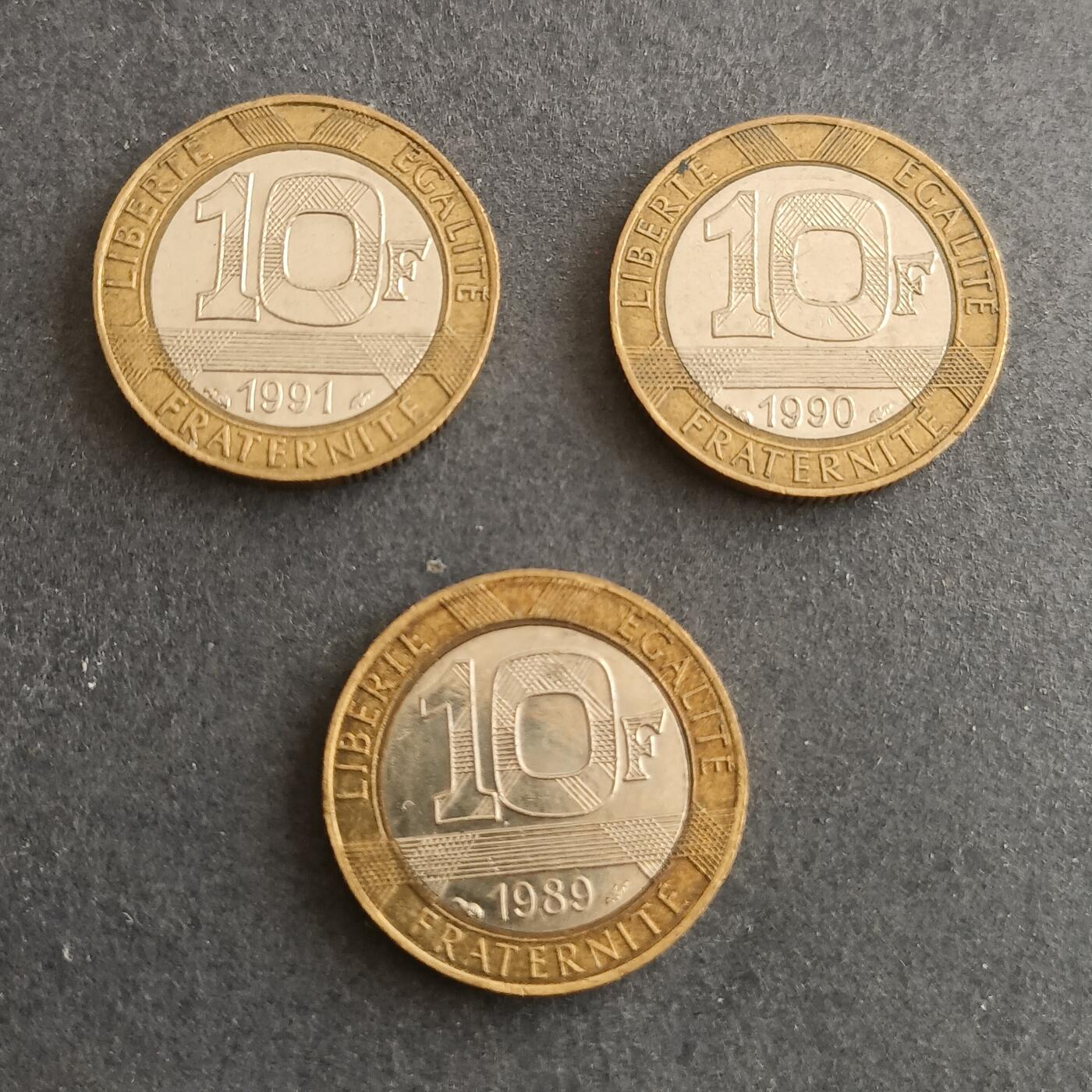 【游宝包邮场】蛇年第101期 世界各国纪念币 法国-10法郎 1989年～91年