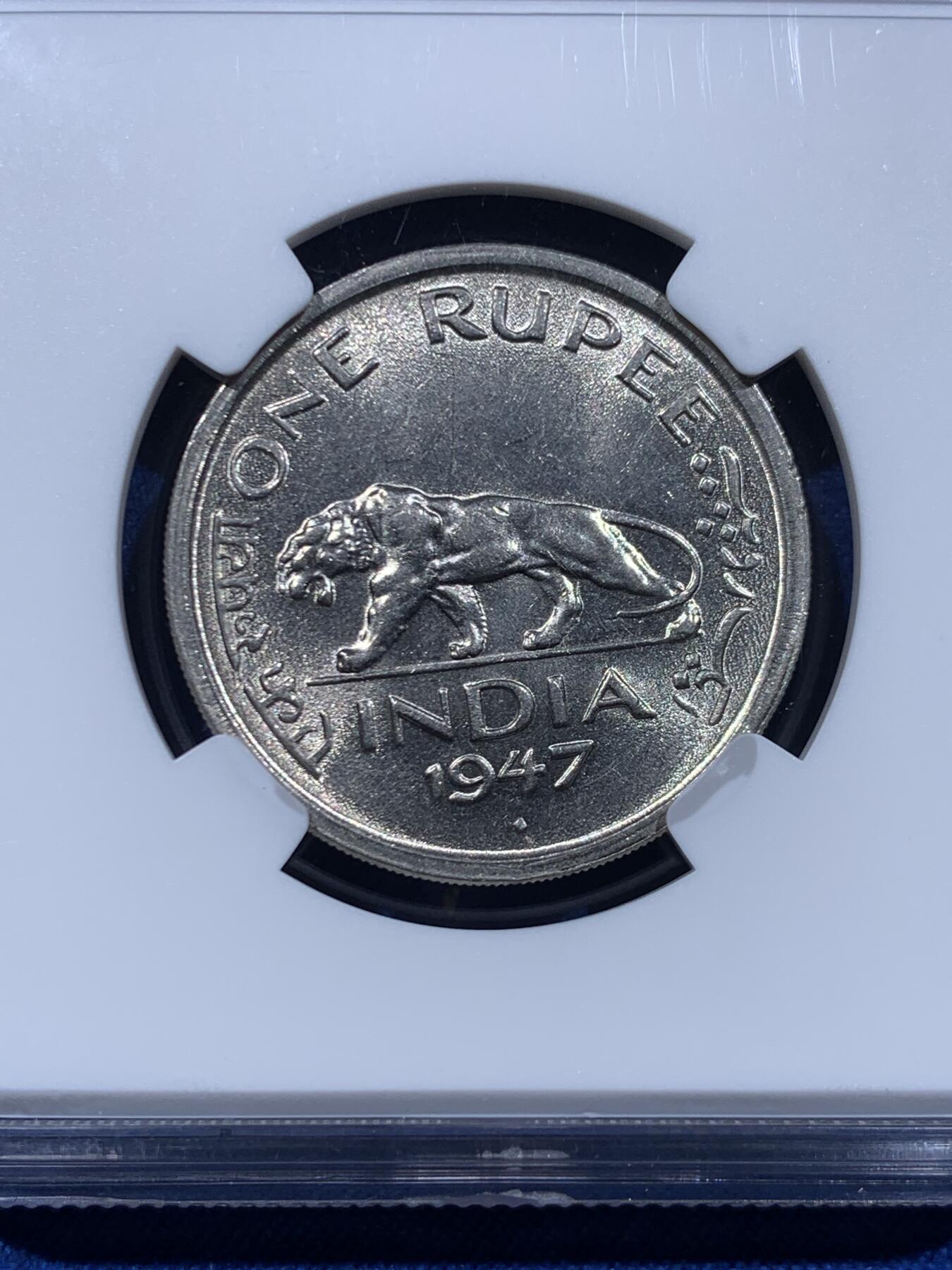 《竞宝斋》第450场 周日，周一，周二  3场连拍 （全场包邮，欢迎送拍） NGC MS62 英属印度1947年1卢比