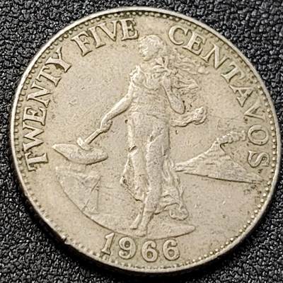 泉币菌-第152场-精品福利场 - 菲律宾25分镍币 1966年 24mm 火山女神