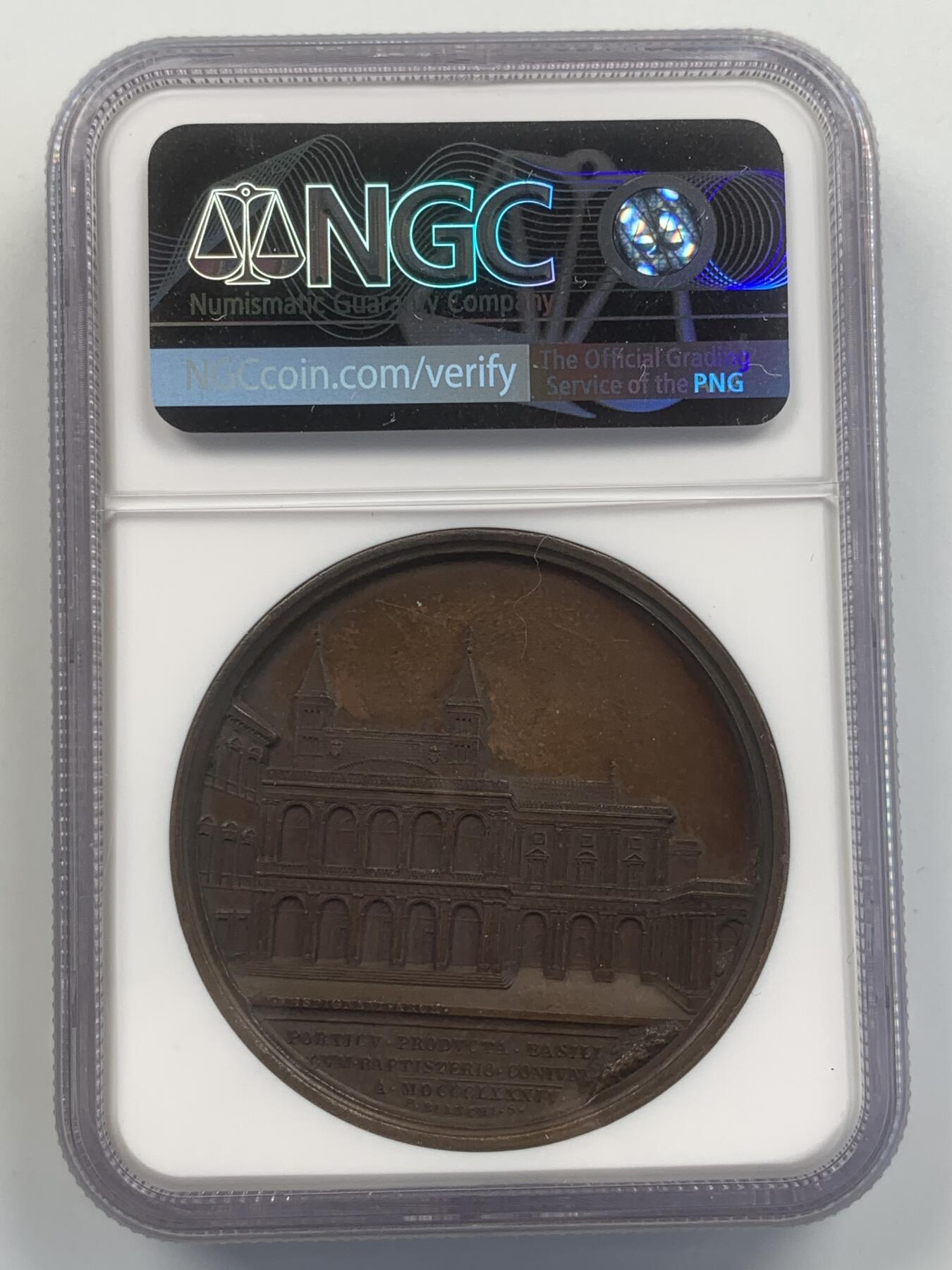 掌中浮雕-藏着的欧洲第047场 NGC MS63 : 1884年拉特朗圣若望大殿门廊扩建铜章，正面为教皇利奥十三世，43mm