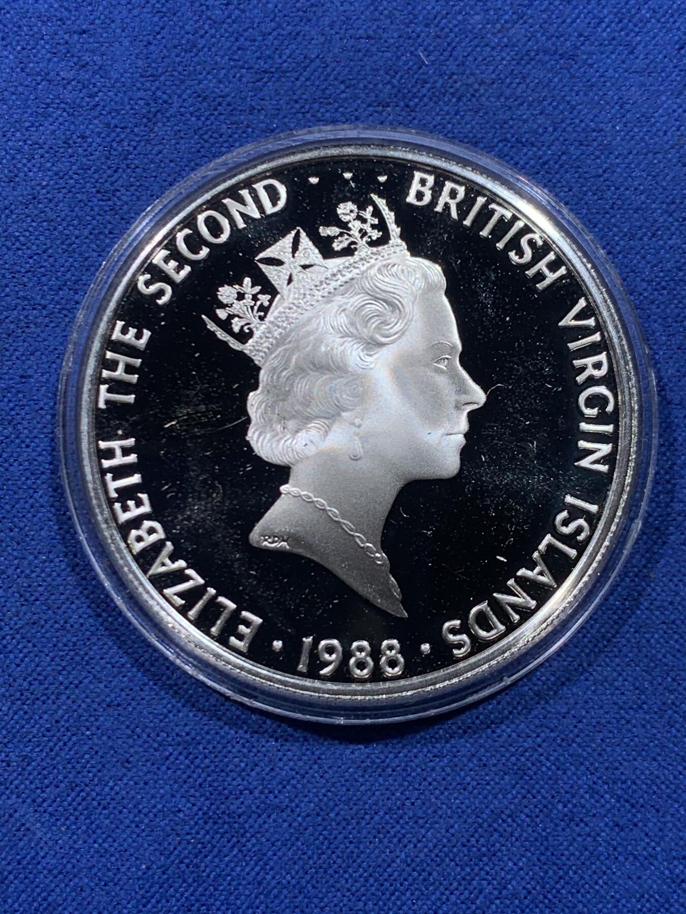 《竞宝斋》第450场 周日，周一，周二  3场连拍 （全场包邮，欢迎送拍） 英属维尔京群岛1988年加勒比沉船珍宝-钥匙25美元银币 925银 21.6克