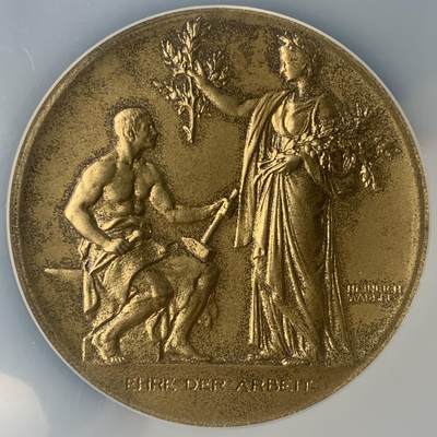 掌中浮雕-藏着的欧洲第047场 - NGC MS63 :  巴伐利亚工业协会长期服务镀金银章，50mm