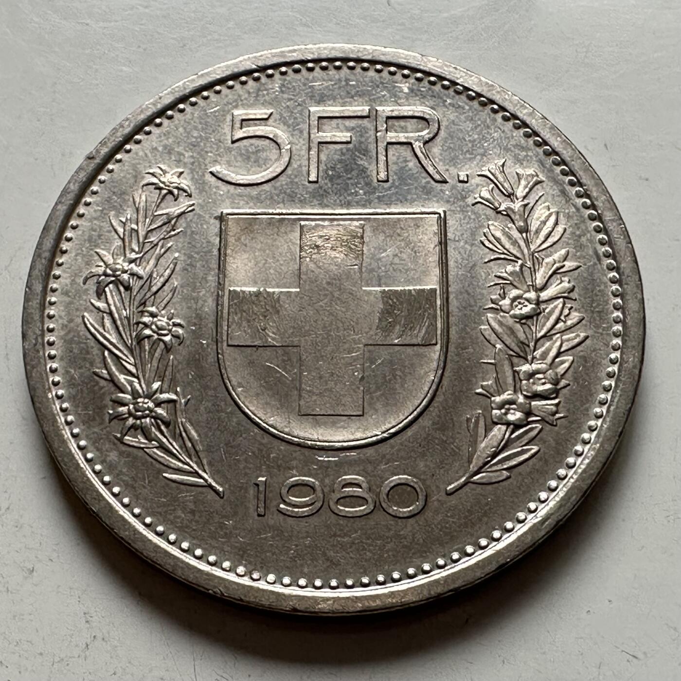 🌹外币初藏🌹🐯2025年第144场  每周二四六晚8️⃣点 接代拍 瑞士1980年5法郎