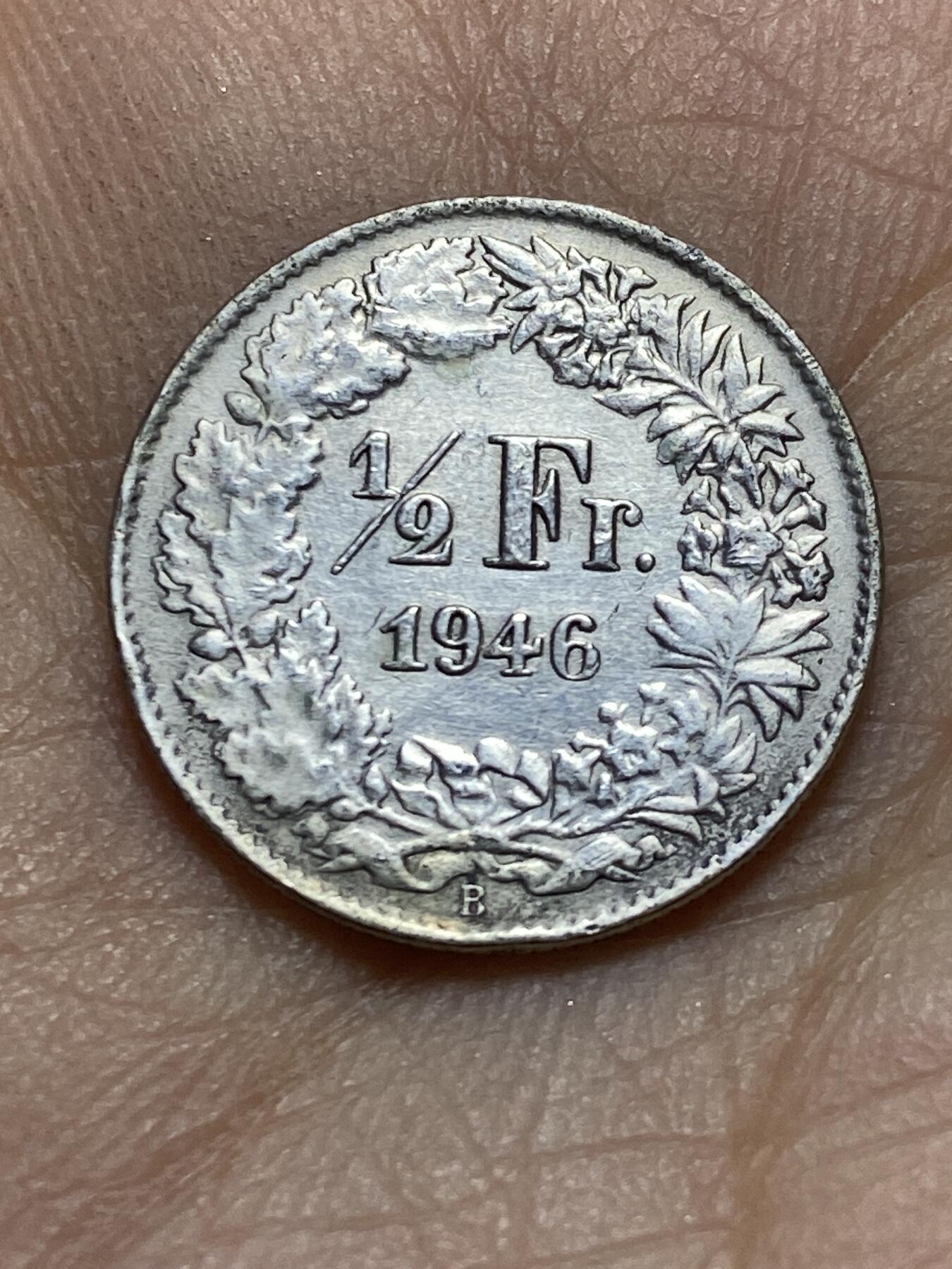 2025年第一百四十五场(总第一百七十一场）高品质英国一线回流散币年末特拍场第二场(免佣金) 瑞士🇨🇭1946年1/2法郎(第二版，B标伯尔尼造，835高银)