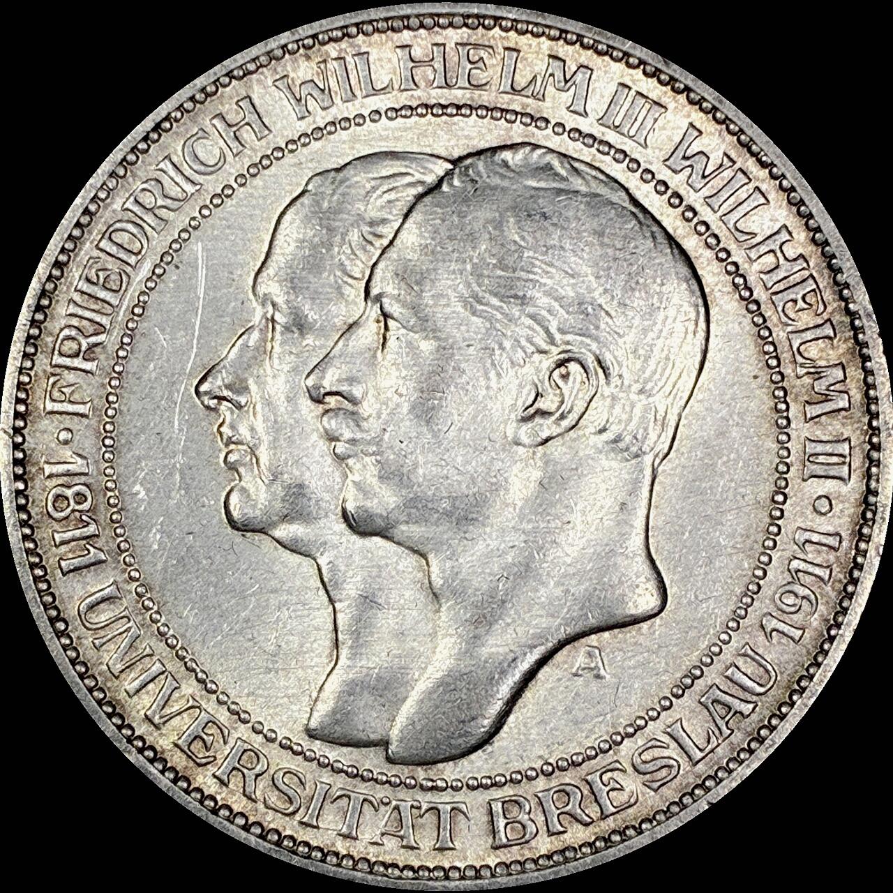 【雨安】【直播拍卖】【世界币章121期-裸币】2025-12-26 周五 19:30 保真 [裸币德国] Germany 德国 帝国 J.108 普鲁士 3马克 (1911) 大学 1911年