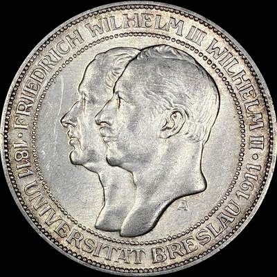 【雨安】【直播拍卖】【世界币章121期-裸币】2025-12-26 周五 19:30 保真 - [裸币德国] Germany 德国 帝国 J.108 普鲁士 3马克 (1911) 大学 1911年