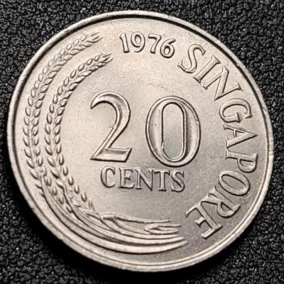 泉币菌-第153场-平安夜专场 - 原光极美 高币值 1976年 新加坡20分 海洋动物-剑鱼 24mm 