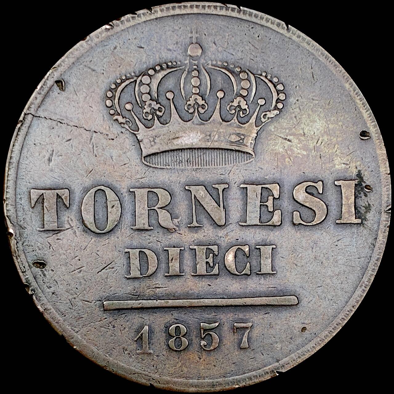 【雨安】【直播拍卖】【世界币章121期-裸币】2025-12-26 周五 19:30 保真 [裸币各国] Italy 意大利 Naples那不勒斯 10Tornesi 1857年