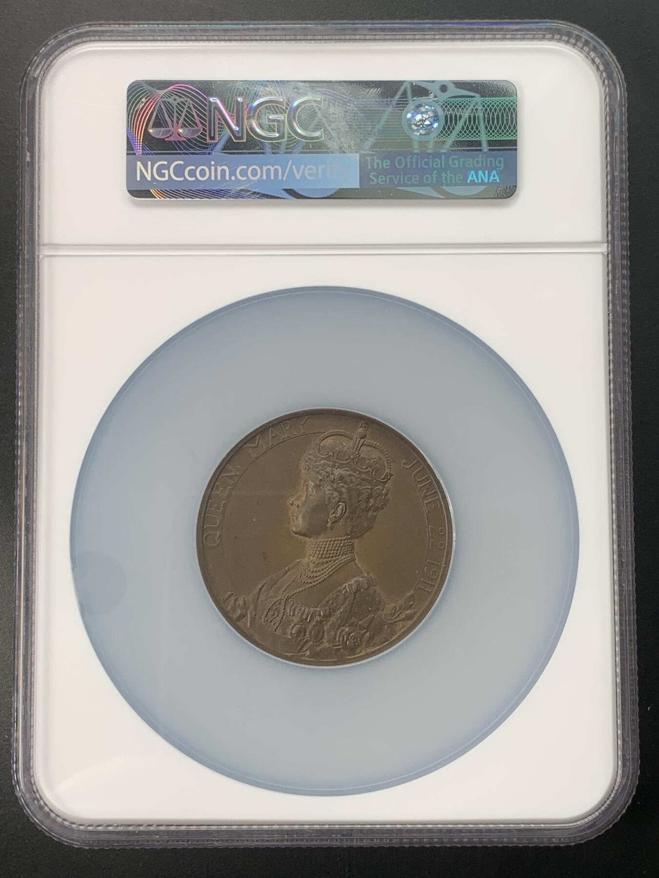 掌中浮雕-藏着的欧洲第047场 NGC MS64 : 1911年英国乔治五世登基纪念铜章，51mm