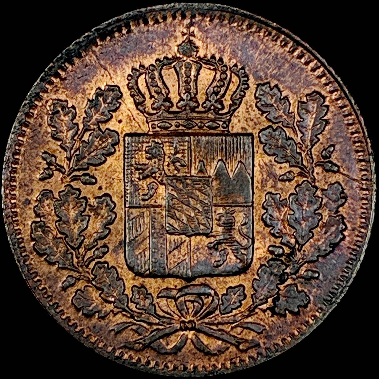 【雨安】【直播拍卖】【世界币章121期-裸币】2025-12-26 周五 19:30 保真 [裸币德国] Germany 德国 德意志 巴伐利亚 1/2克鲁泽 1856年