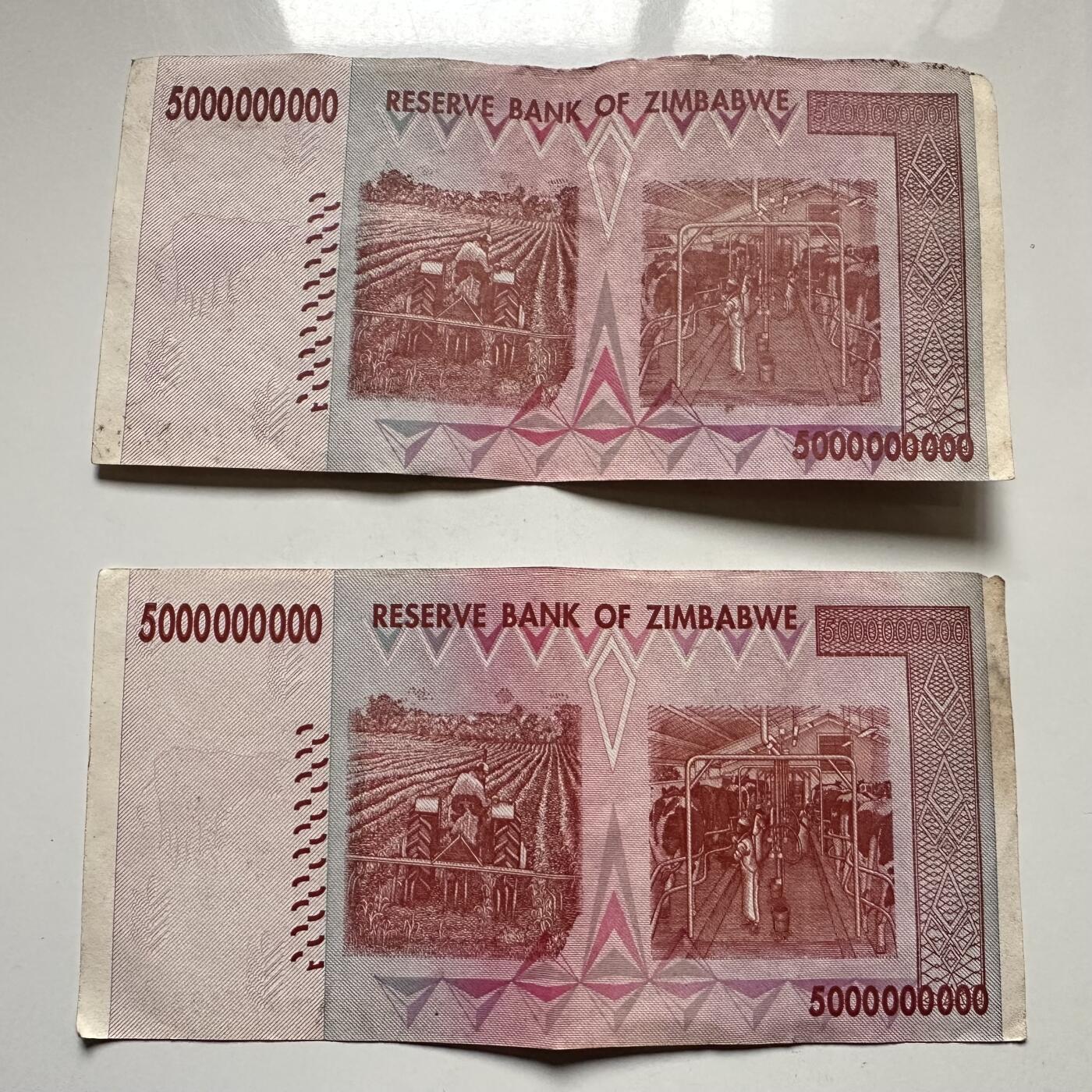 🌹外币初藏🌹🐯2025年第145场  每周二四六晚8️⃣点 接代拍 津巴布韦2008版50亿2张 —1