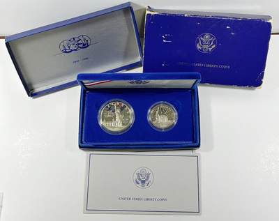 【雨安】【直播拍卖】【世界币章121期-裸币】2025-12-26 周五 19:30 保真 - [现代装帧] USA 美国 装帧 1986年 1美元 1/2美元 独立百年纪念银币