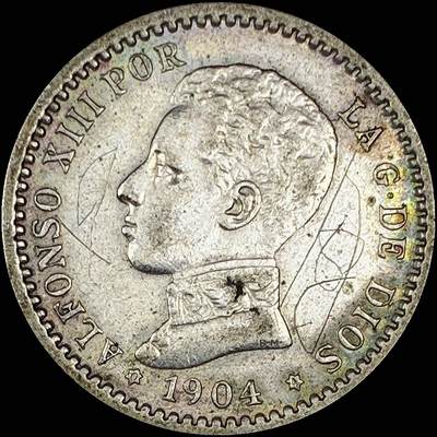 【雨安】【直播拍卖】【世界币章121期-裸币】2025-12-26 周五 19:30 保真 - [裸币各国] Spain 西班牙 50分 1904年