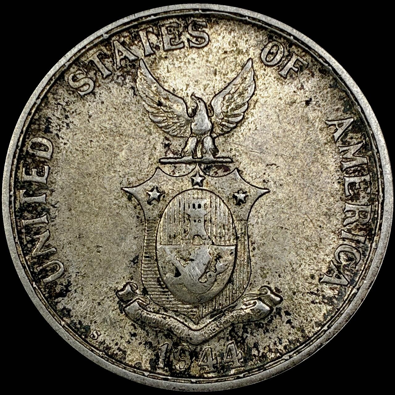 【雨安】【直播拍卖】【世界币章121期-裸币】2025-12-26 周五 19:30 保真 [裸币各国] Philippines 美属菲律宾 50分 1944年