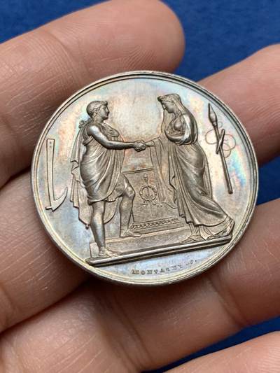 《竞宝斋》第451场 周日，周一，周二  3场连拍 （全场包邮，欢迎送拍） - 法国结婚纪念银章，17.72g，34mm，丰饶角边铭